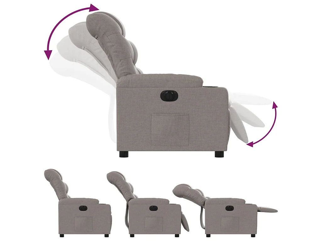 Fauteuil verstelbaar elektrisch stof taupe