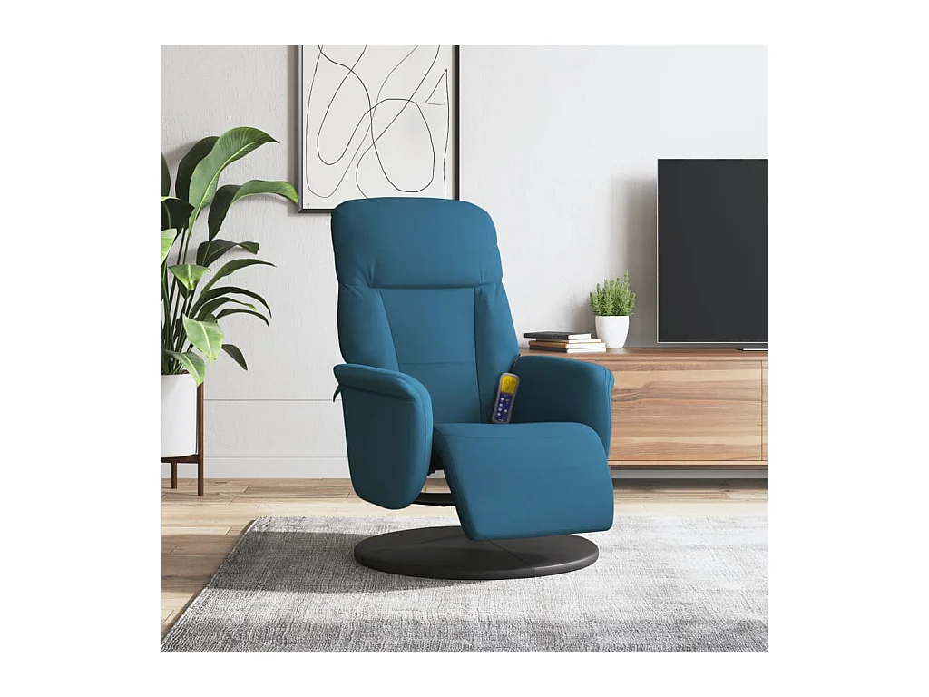 Fauteuil inclinable de massage avec repose-pied bleu velours