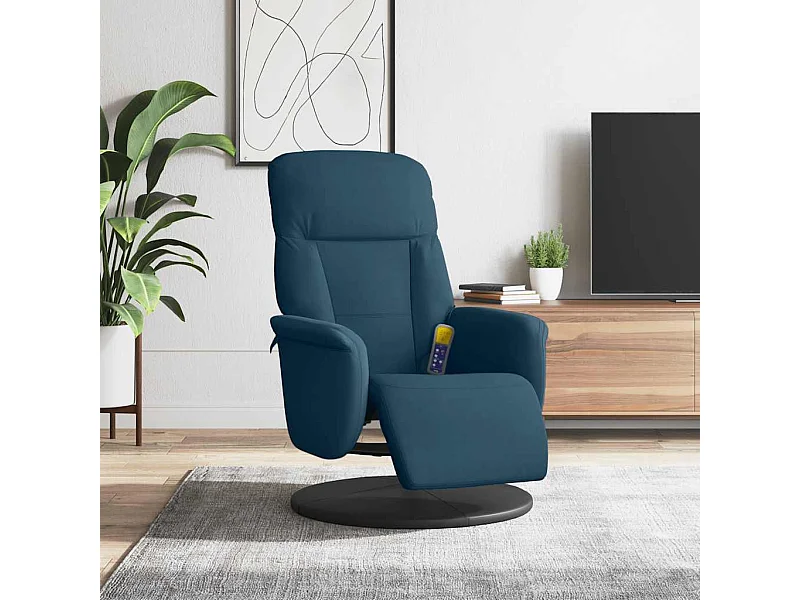 Fauteuil inclinable de massage avec repose-pied bleu velours