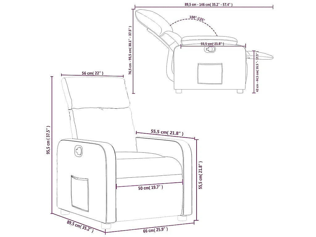 Fauteuil verstelbaar stof lichtgrijs