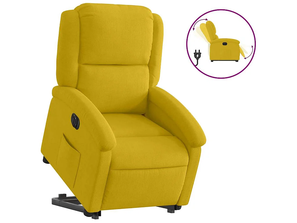 Poltrona reclinável elevatória elétrica veludo amarelo