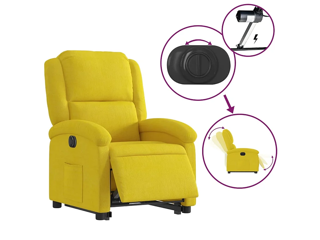 Poltrona reclinável elevatória elétrica veludo amarelo