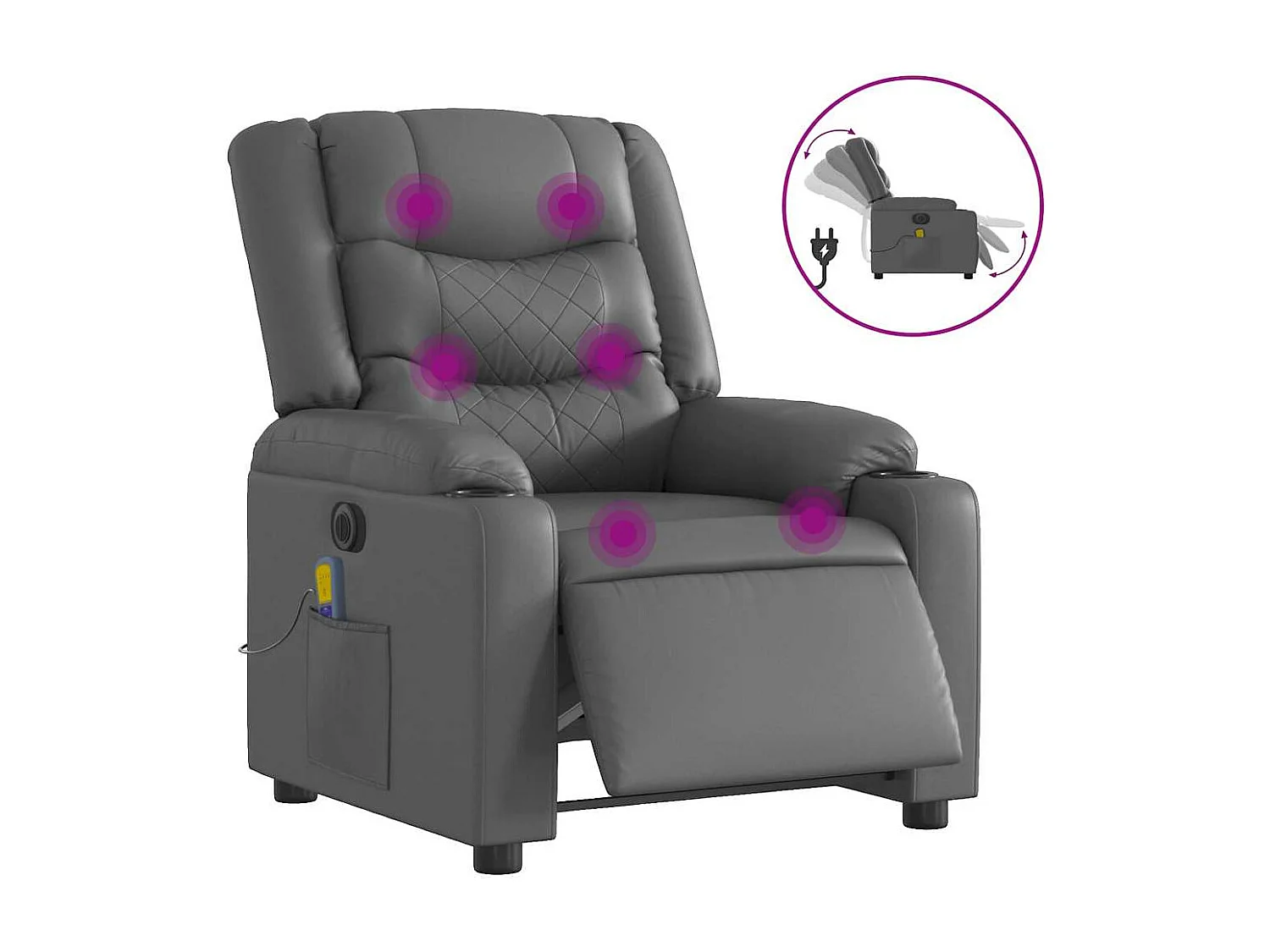 Fauteuil de massage inclinable électrique gris similicuir
