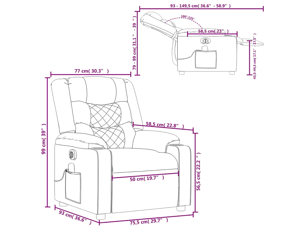 Fauteuil de massage inclinable électrique gris similicuir