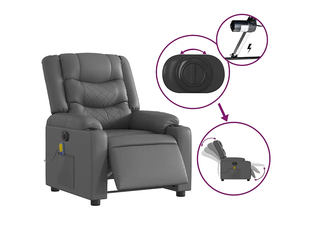 Fauteuil de massage inclinable électrique gris similicuir