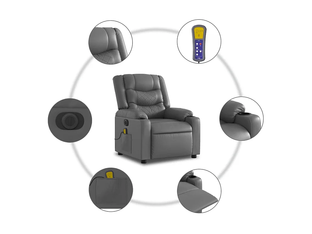 Fauteuil de massage inclinable électrique gris similicuir