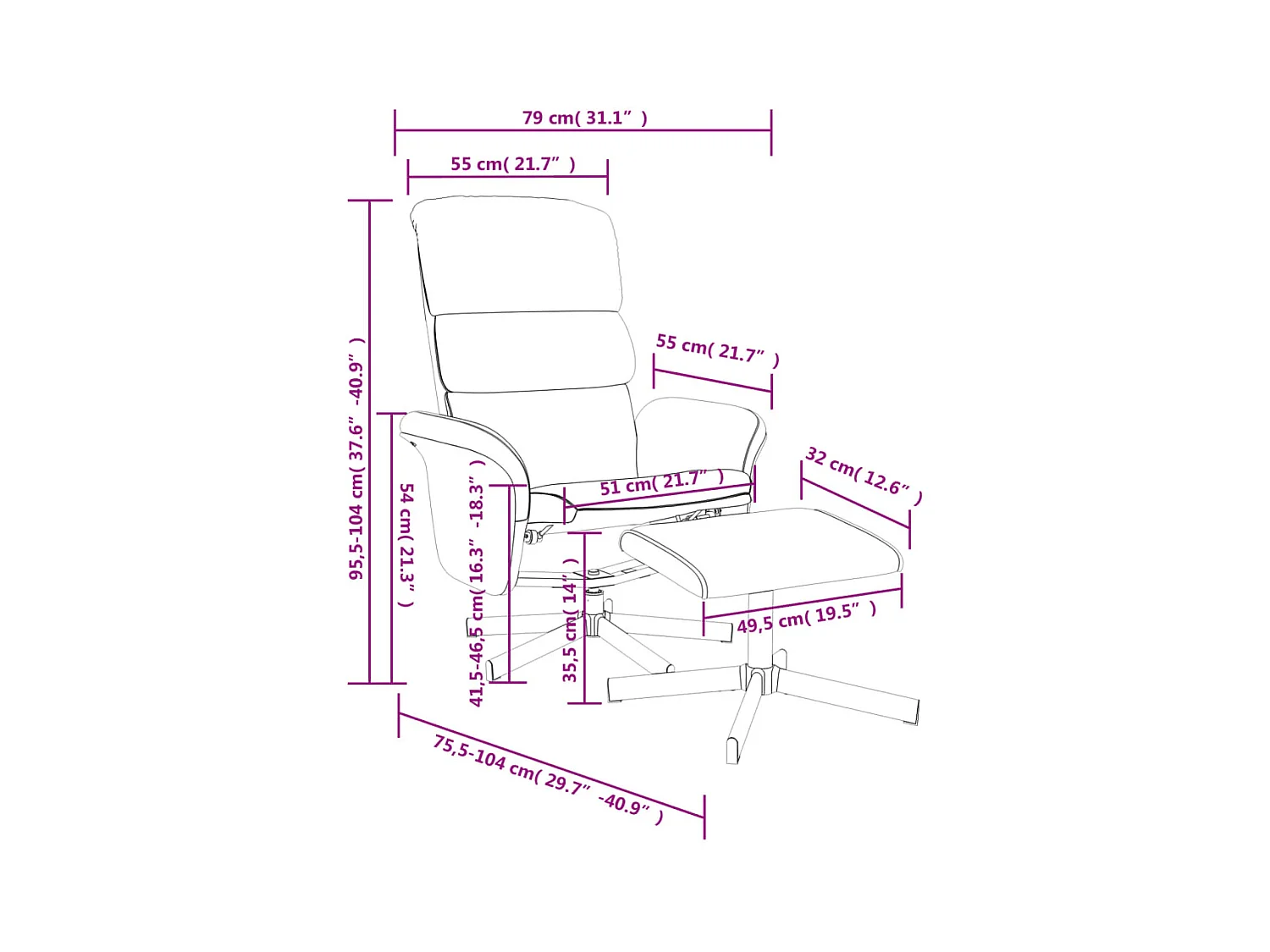 Fauteuil inclinable avec repose-pied noir tissu