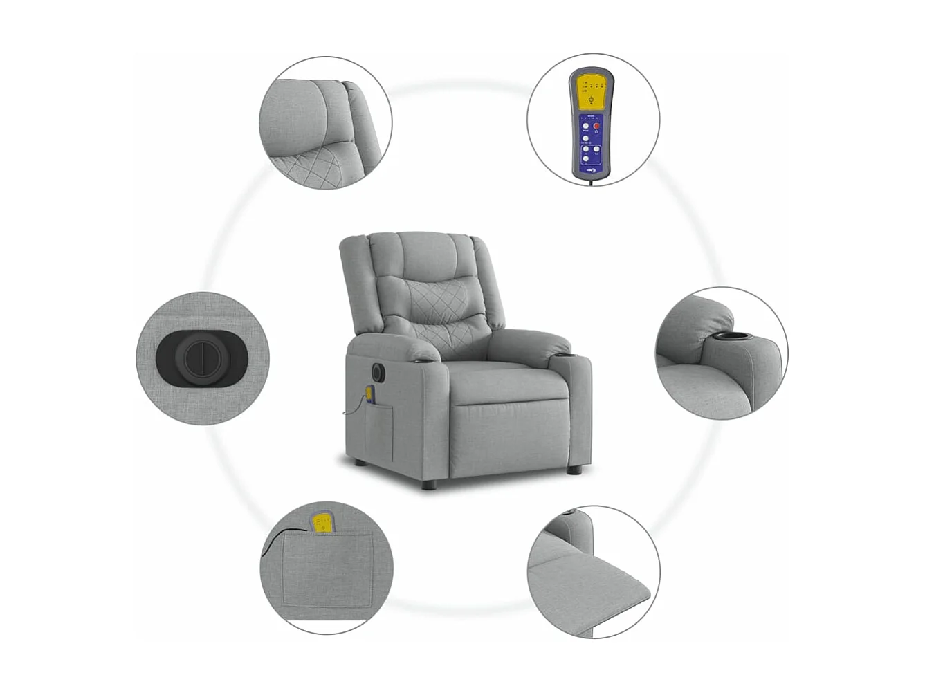 Massagesessel Elektrisch Hellgrau Stoff