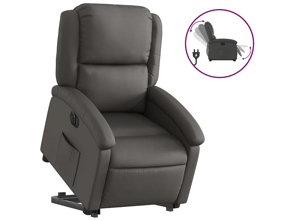 Relaxsessel mit Aufstehhilfe Elektrisch Grau Echtleder