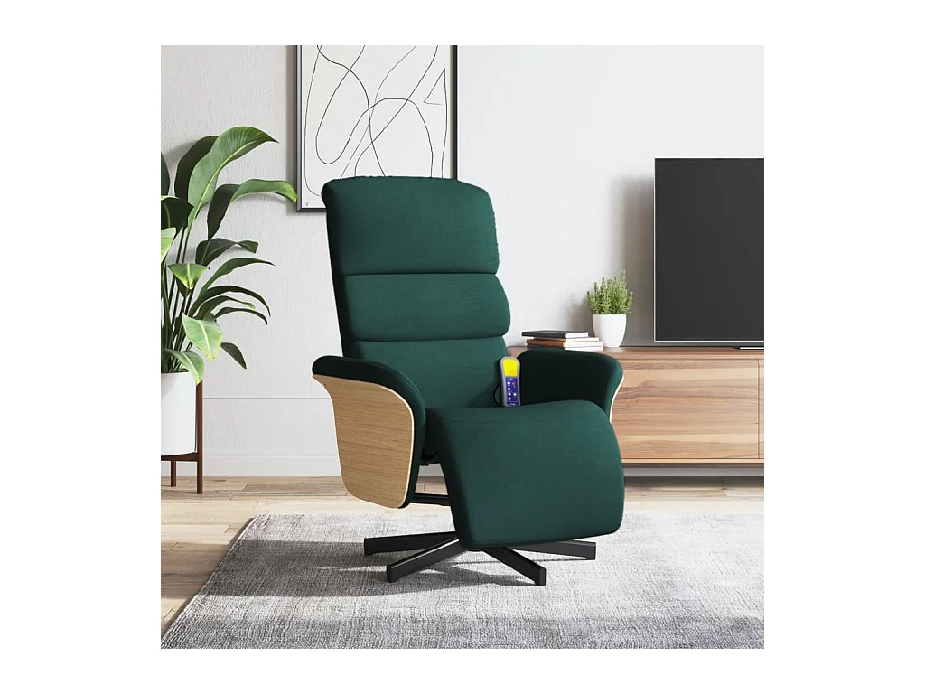Fauteuil inclinable de massage et repose-pieds vert foncé tissu