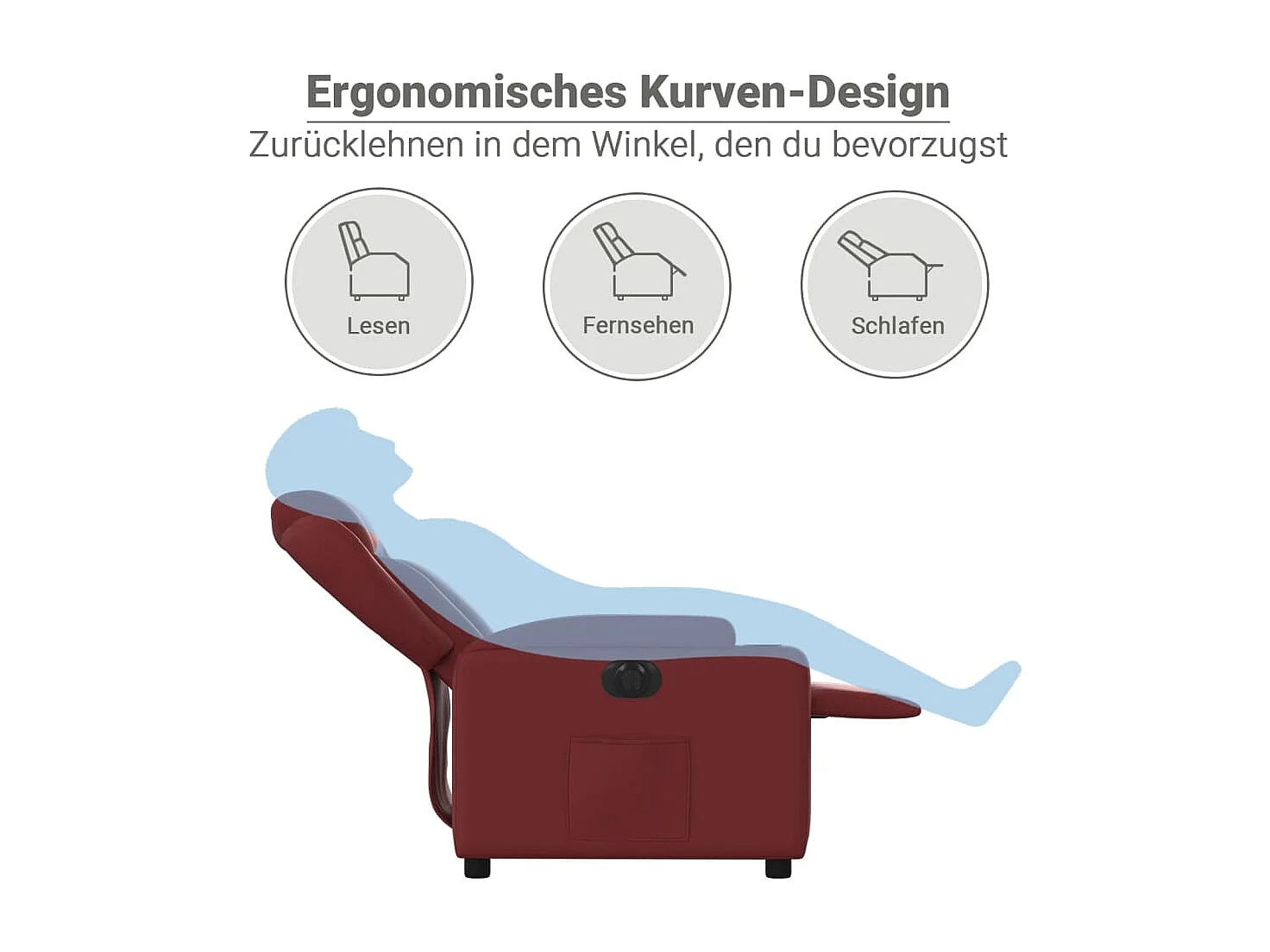 Fauteuil verstelbaar elektrisch kunstleer wijnrood