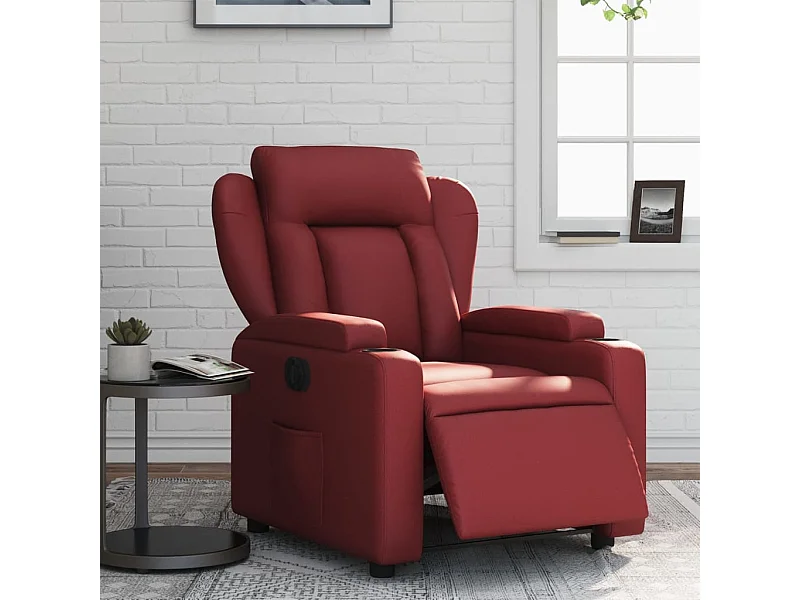 Fauteuil verstelbaar elektrisch kunstleer wijnrood
