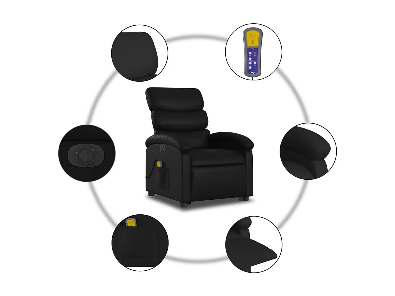 Massagesessel mit Aufstehhilfe Elektrisch Schwarz Kunstleder