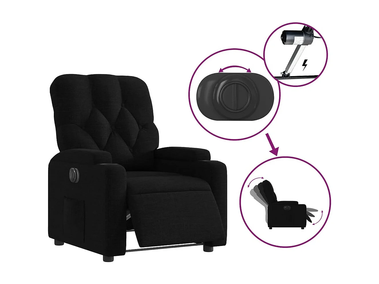 Fauteuil verstelbaar elektrisch stof zwart
