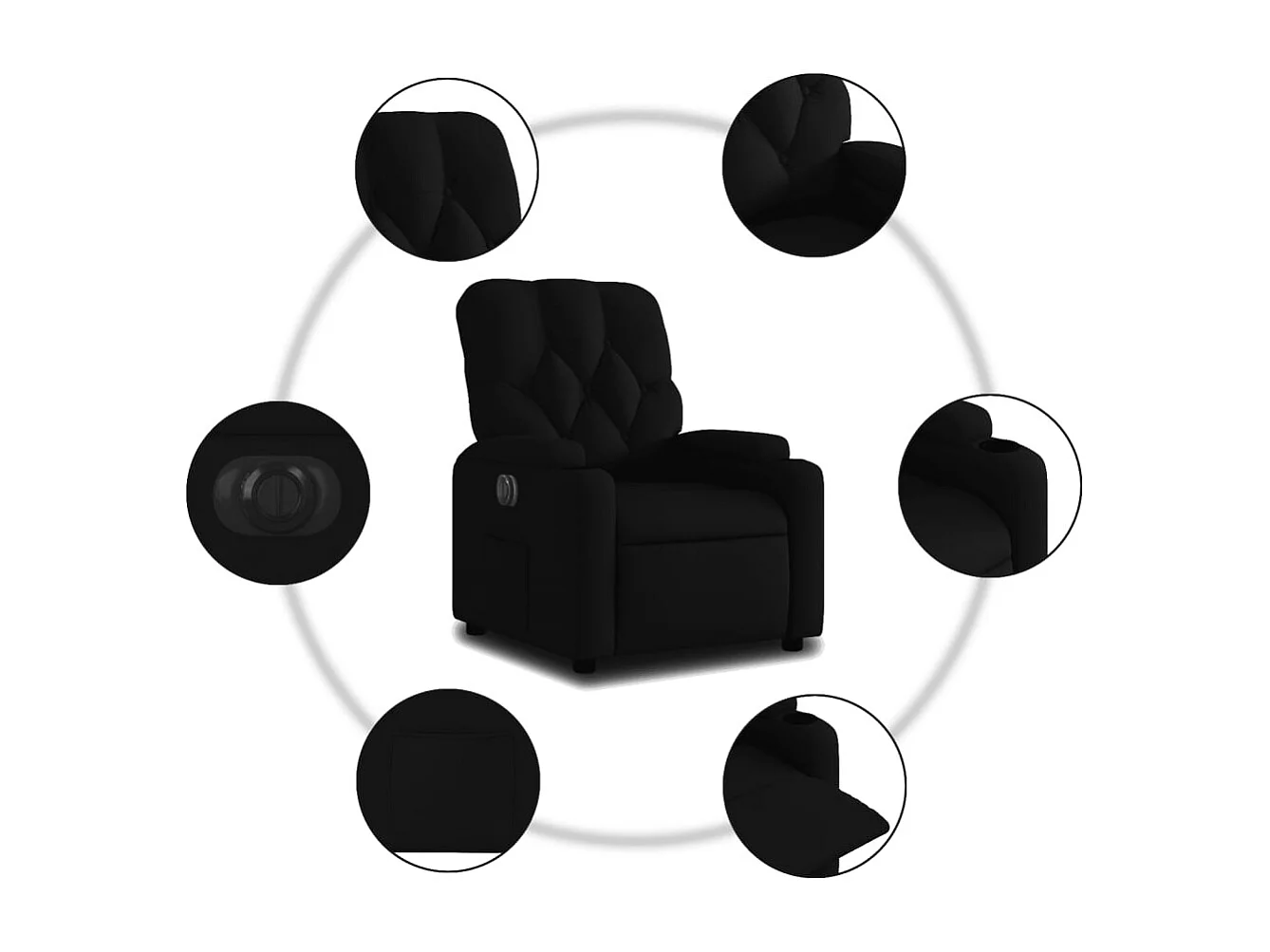 Fauteuil verstelbaar elektrisch stof zwart