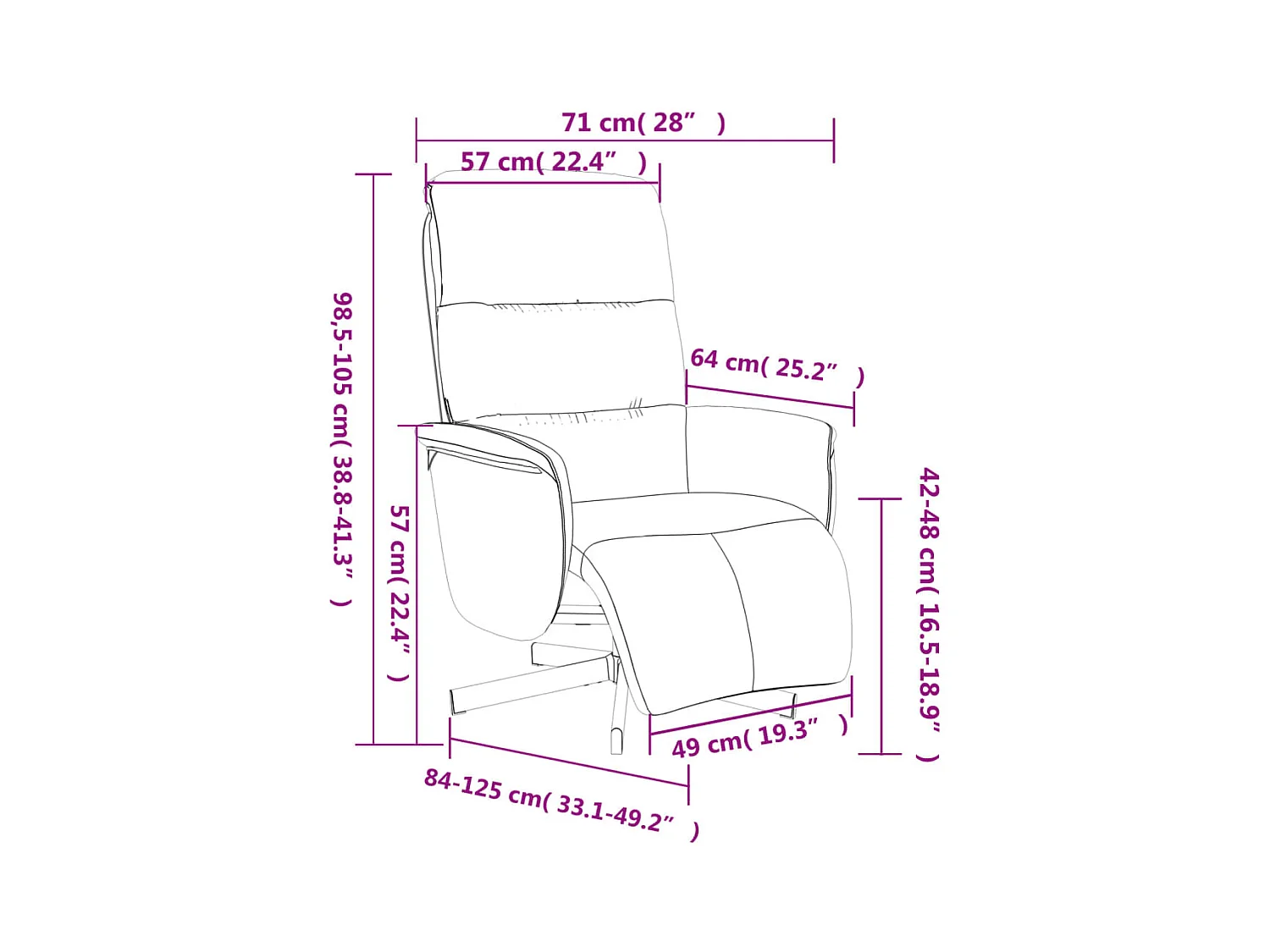 Fauteuil verstelbaar met voetensteun stof taupe