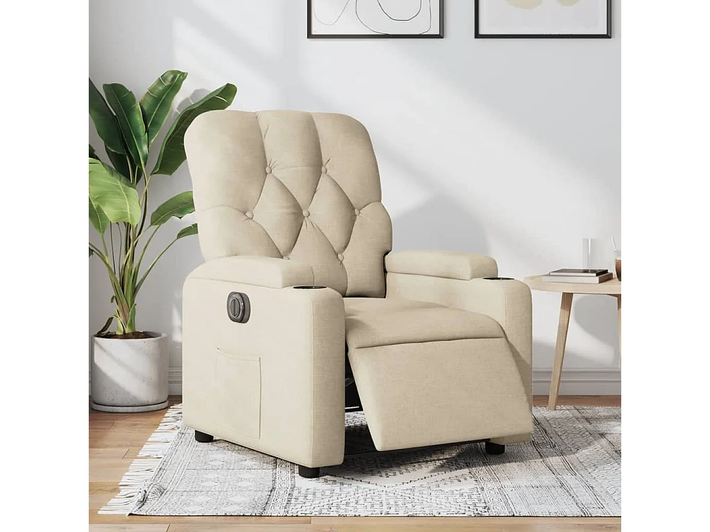 Fauteuil verstelbaar elektrisch stof crèmekleurig