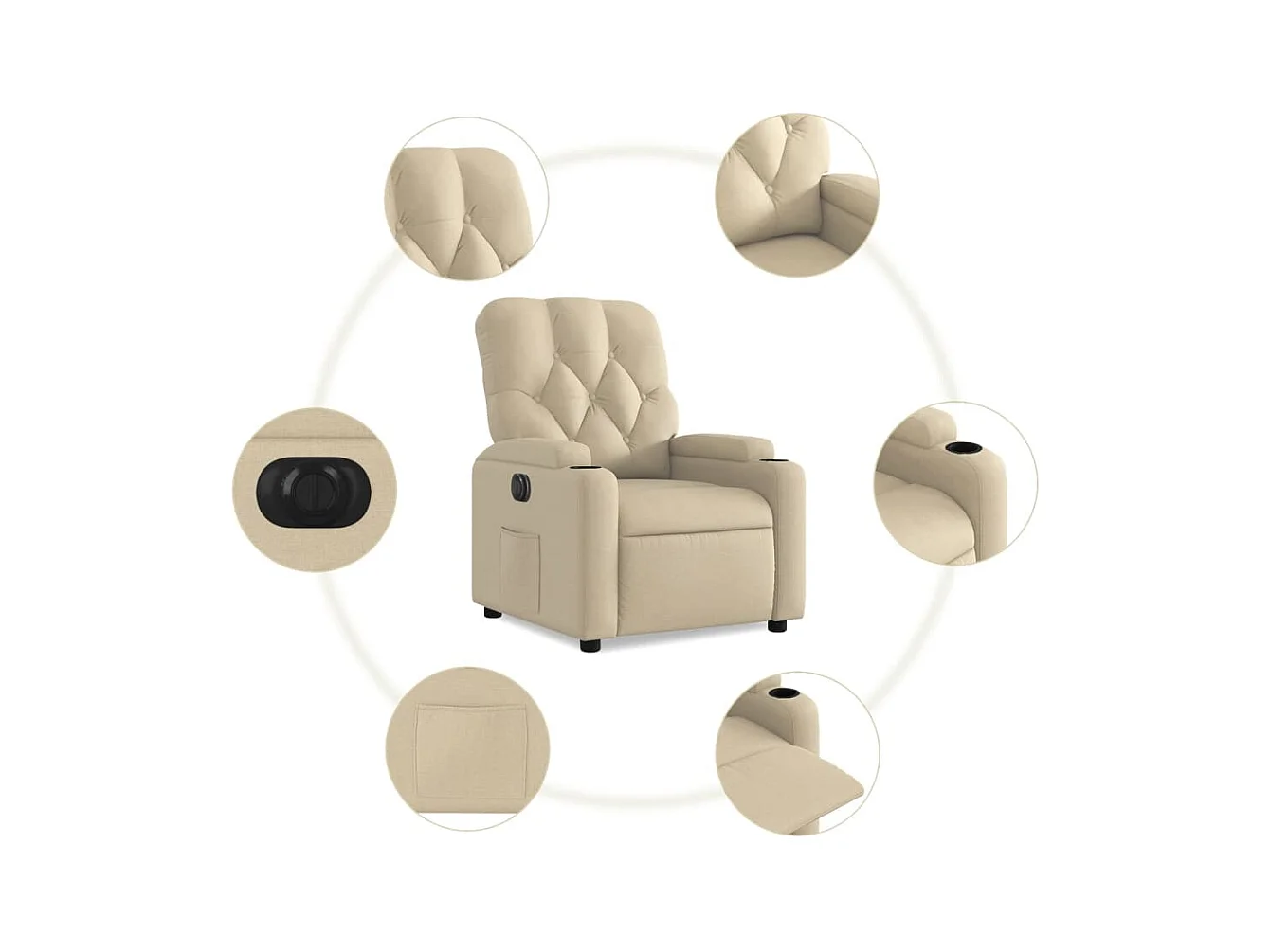 Fauteuil verstelbaar elektrisch stof crèmekleurig