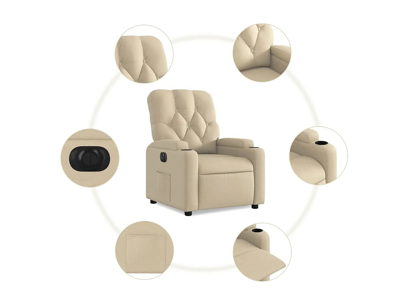 Fauteuil verstelbaar elektrisch stof crèmekleurig