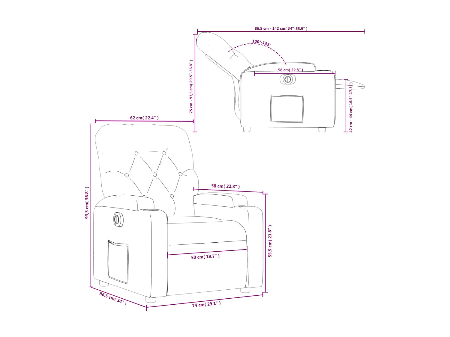 Fauteuil inclinable électrique Crème Tissu
