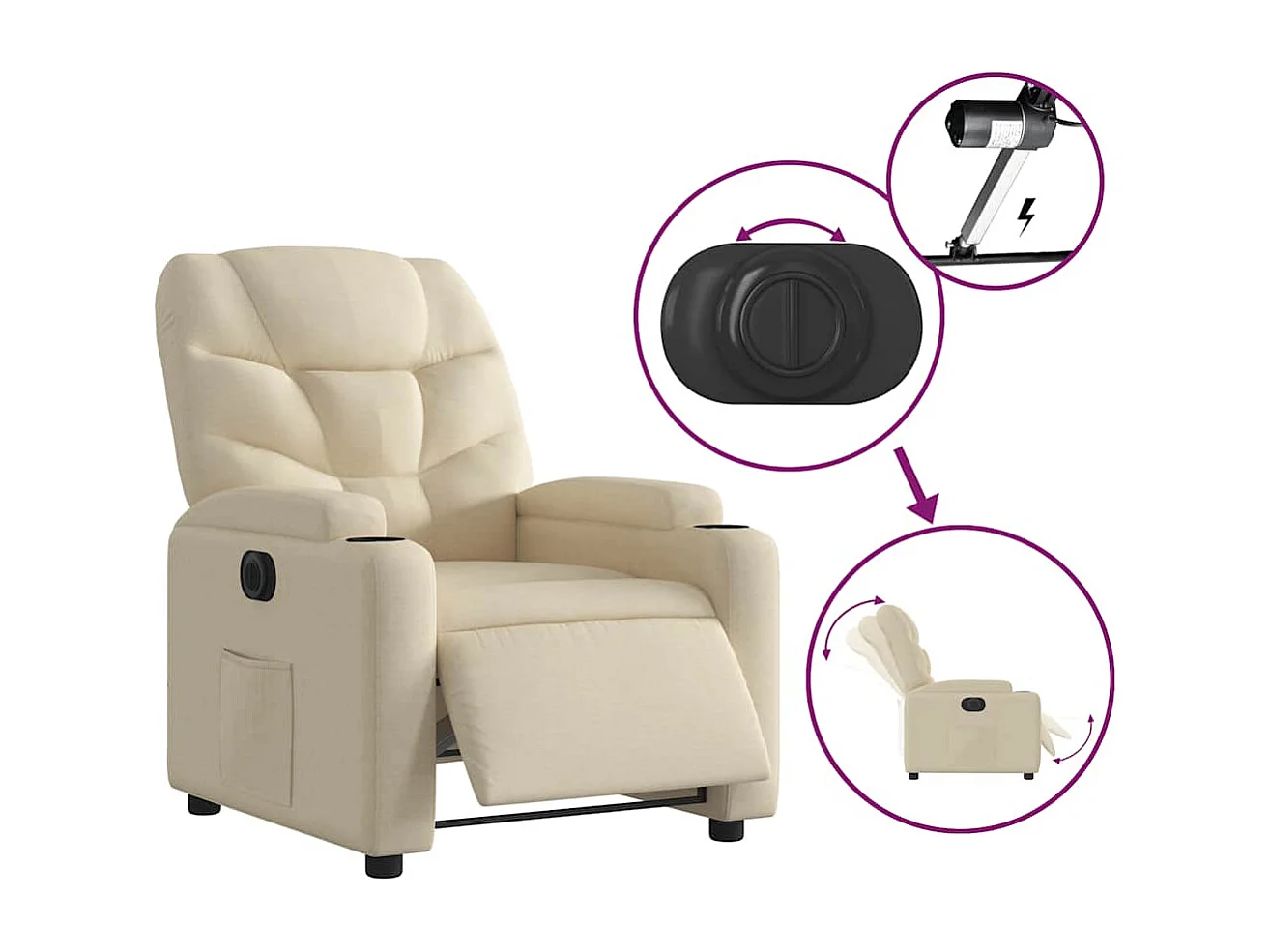 Fauteuil inclinable électrique Crème Tissu