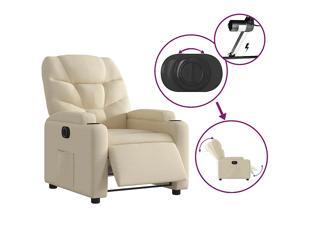 Fauteuil verstelbaar elektrisch stof crèmekleurig