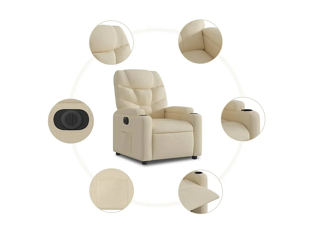 Fauteuil verstelbaar elektrisch stof crèmekleurig