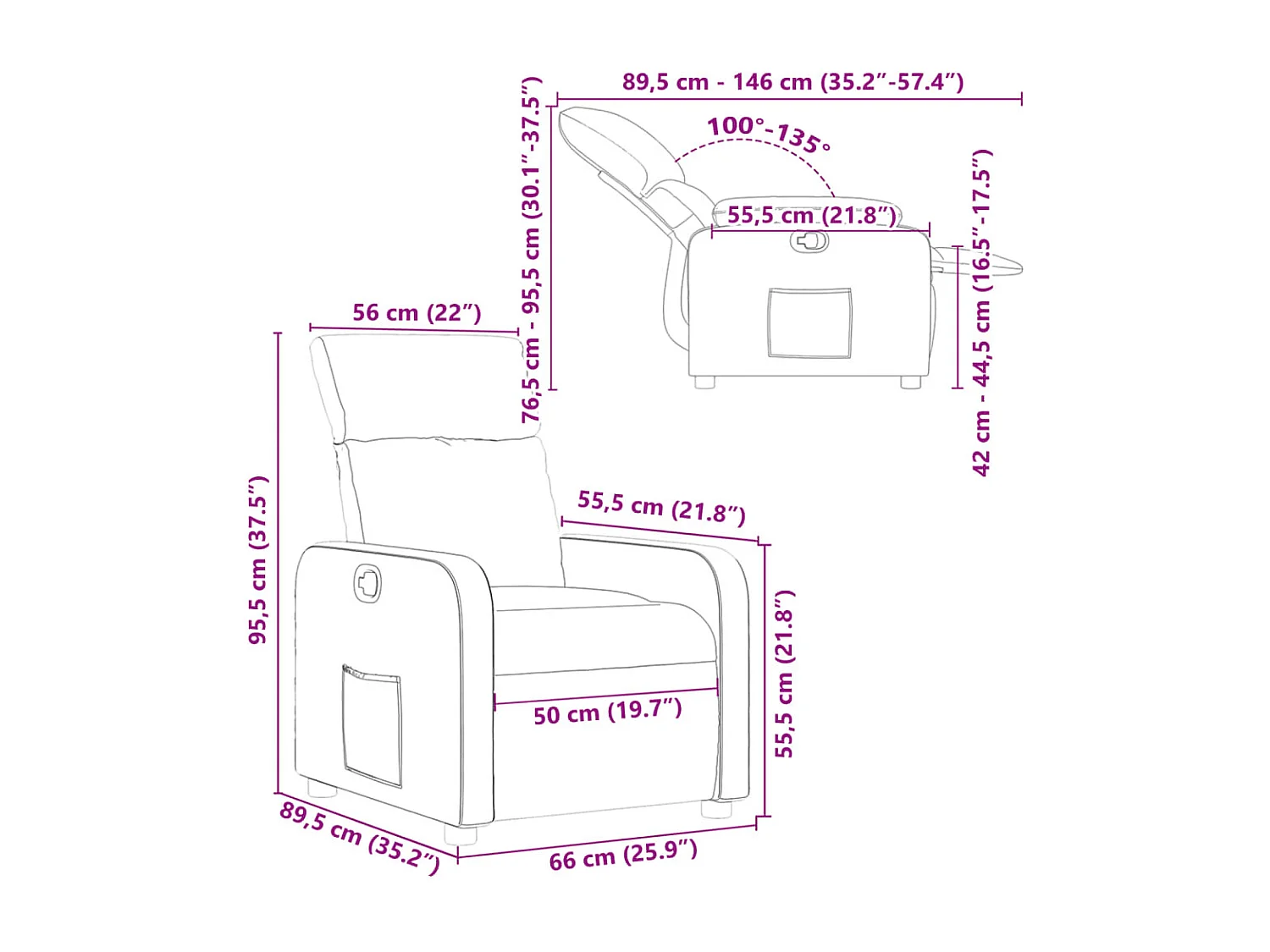Fauteuil verstelbaar kunstleer zwart