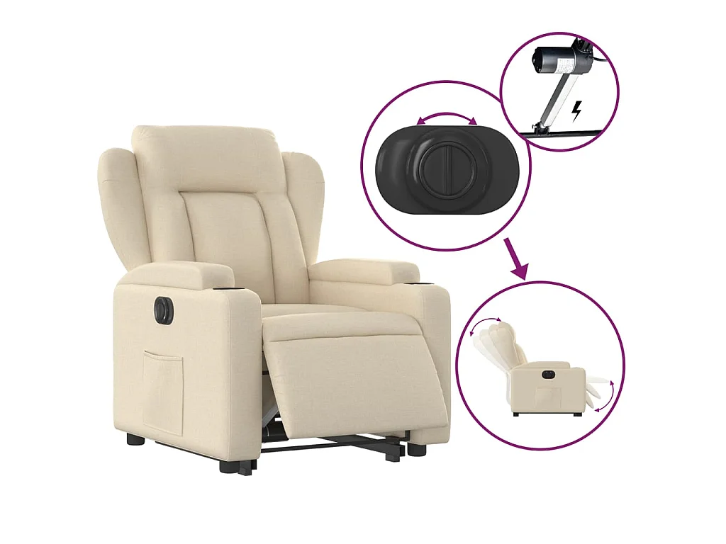 Fauteuil inclinable électrique crème tissu