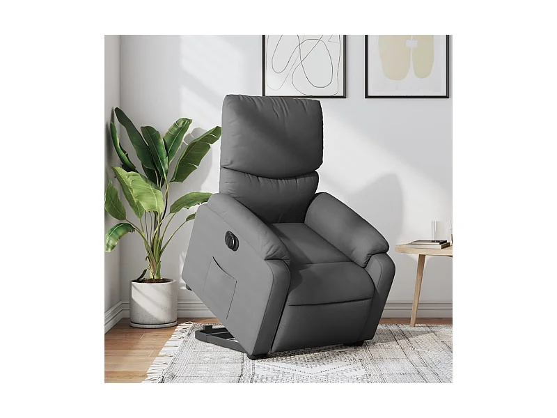 Fotel relaksacyjny elektryczny w ciemnoszarym kolorze z funkcją podnoszenia i automatycznym pochyleniem