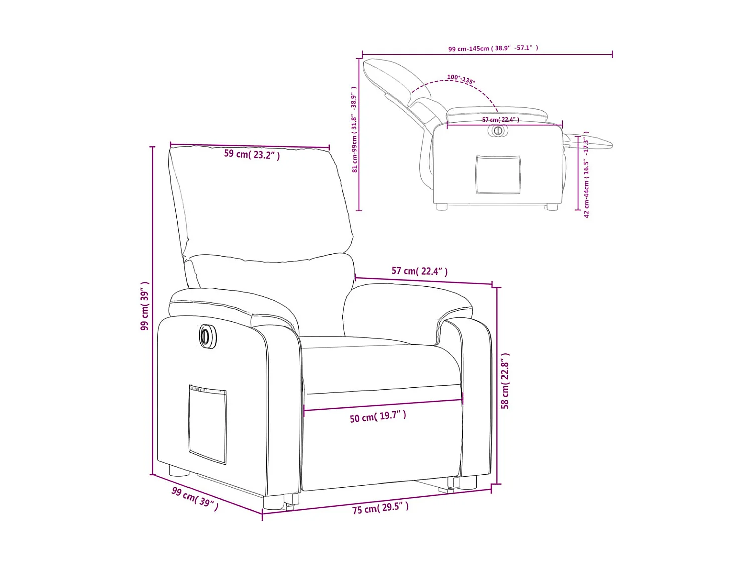 Fauteuil inclinable électrique gris foncé tissu
