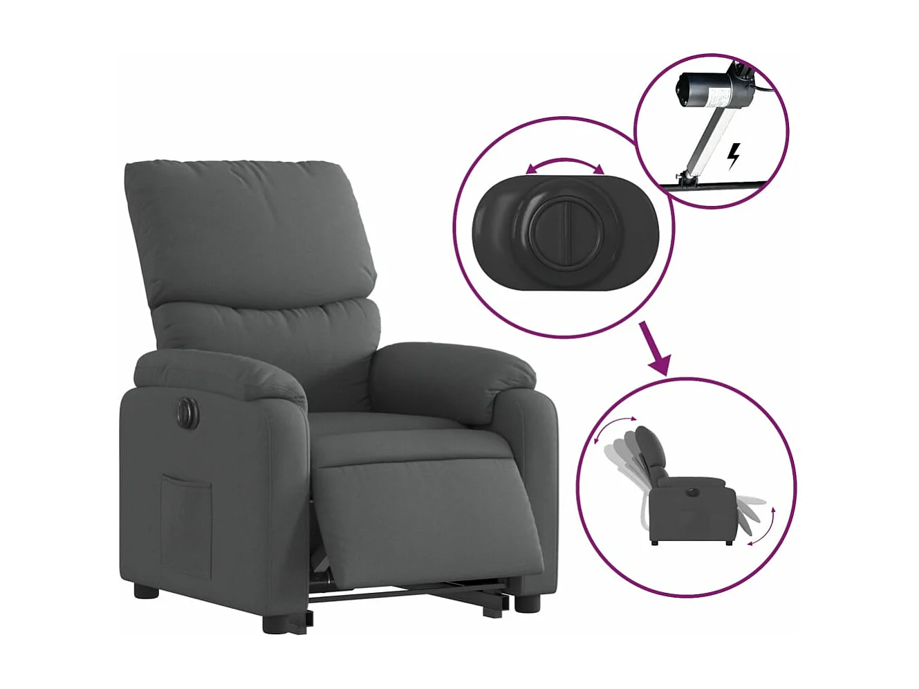 Fauteuil inclinable électrique gris foncé tissu
