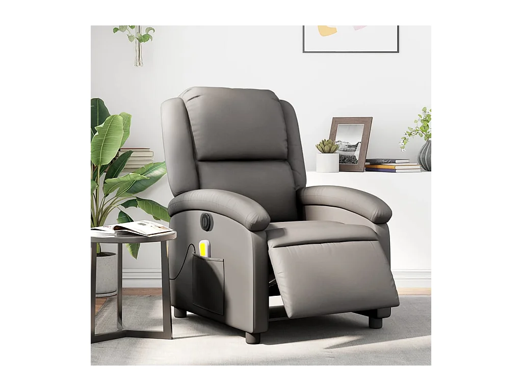Fauteuil de massage inclinable électrique gris cuir véritable