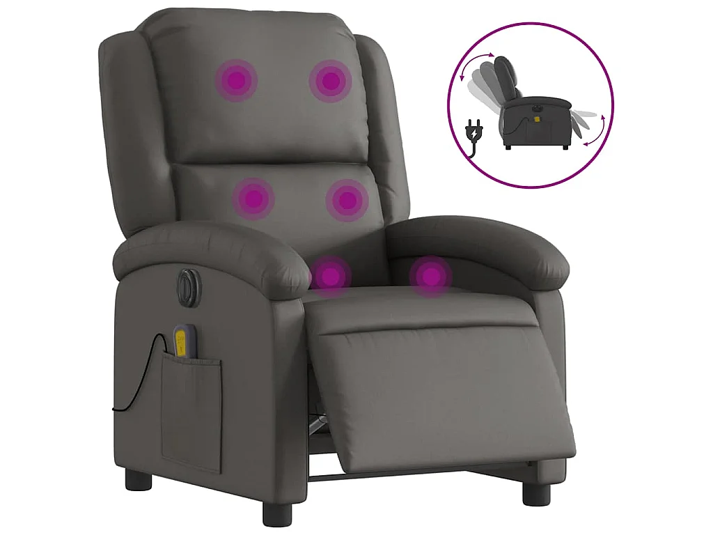 Massagesessel Elektrisch Grau Echtleder