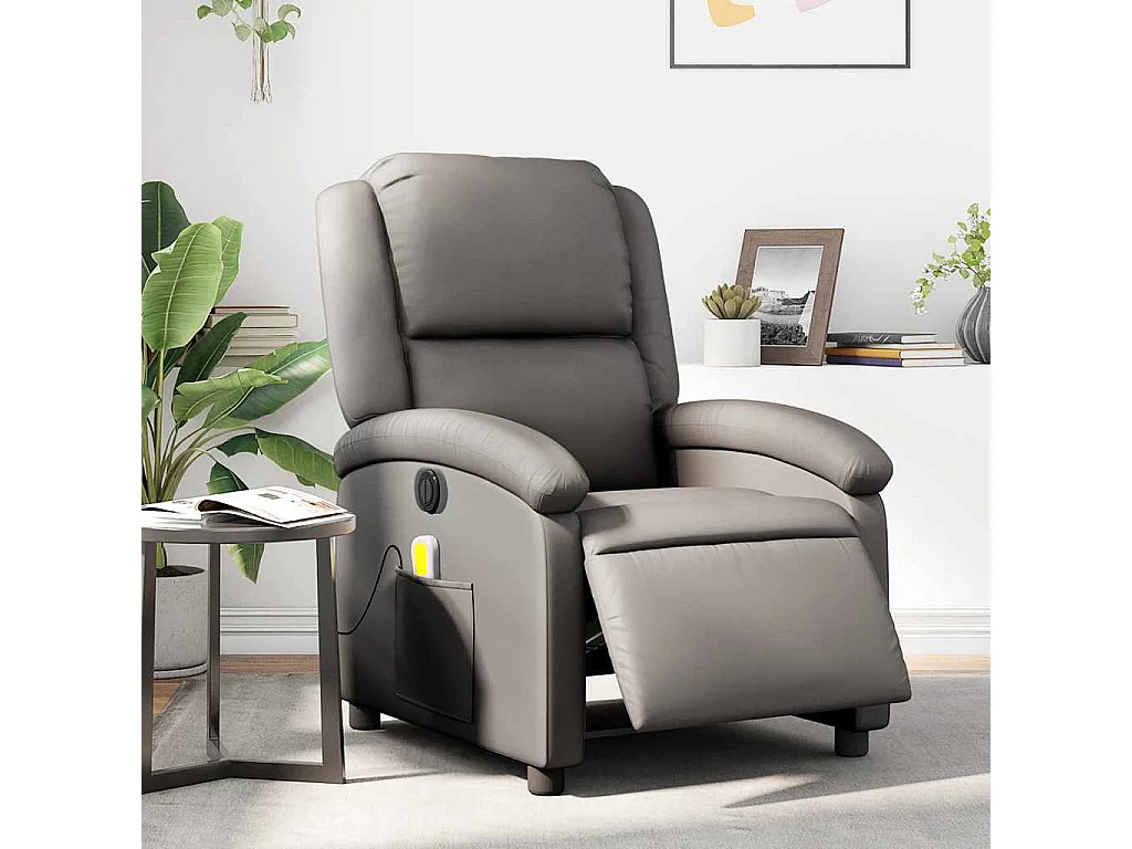 Massagesessel Elektrisch Grau Echtleder