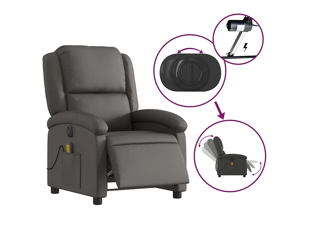 Massagesessel Elektrisch Grau Echtleder