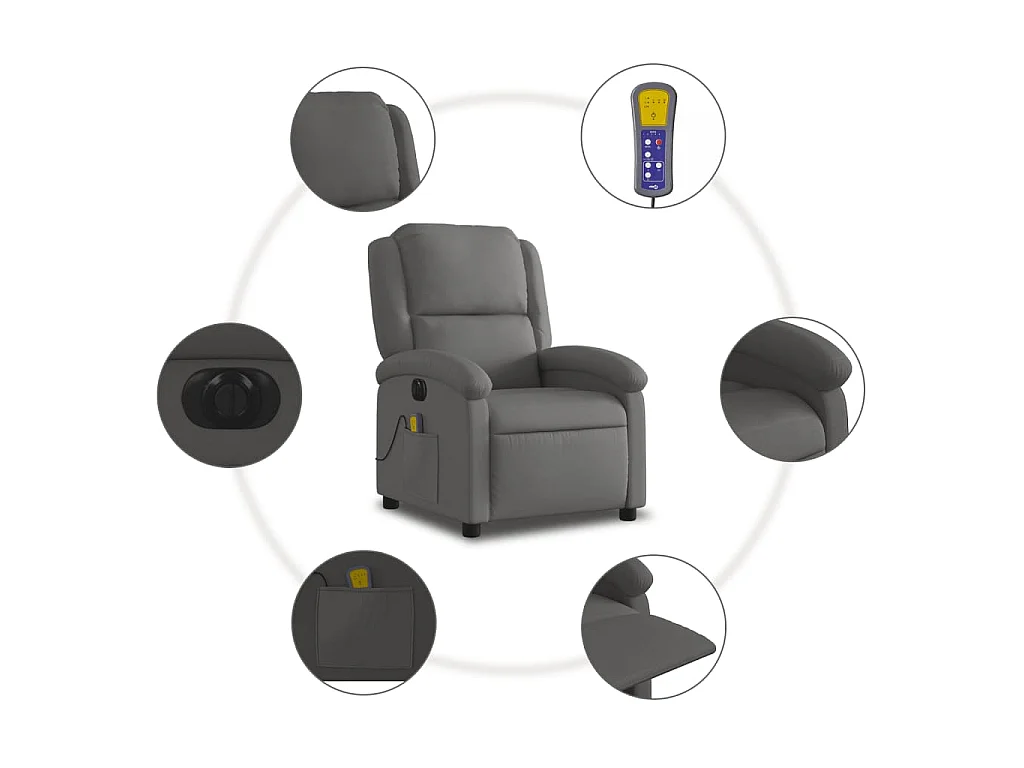 Massagesessel Elektrisch Grau Echtleder