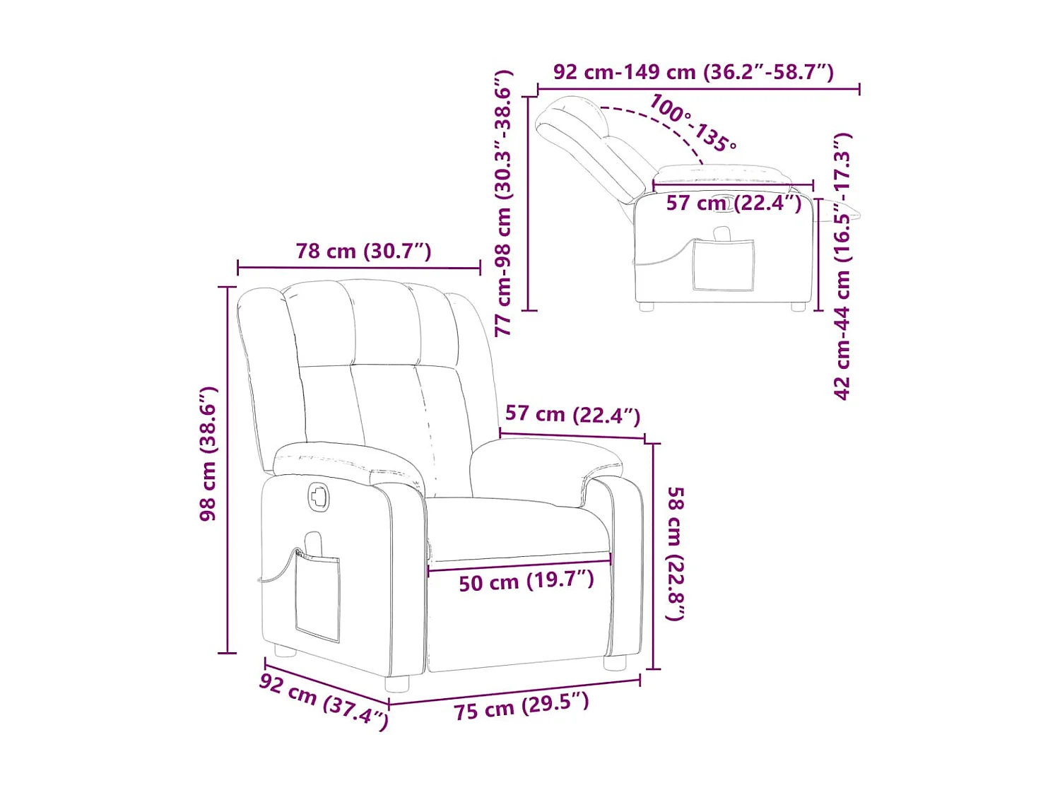 Fauteuil de massage inclinable Noir Similicuir