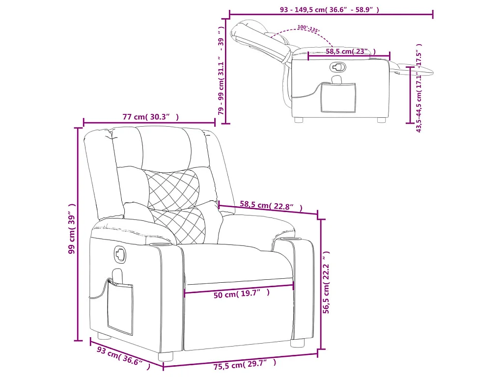Fauteuil de massage inclinable Gris clair Tissu