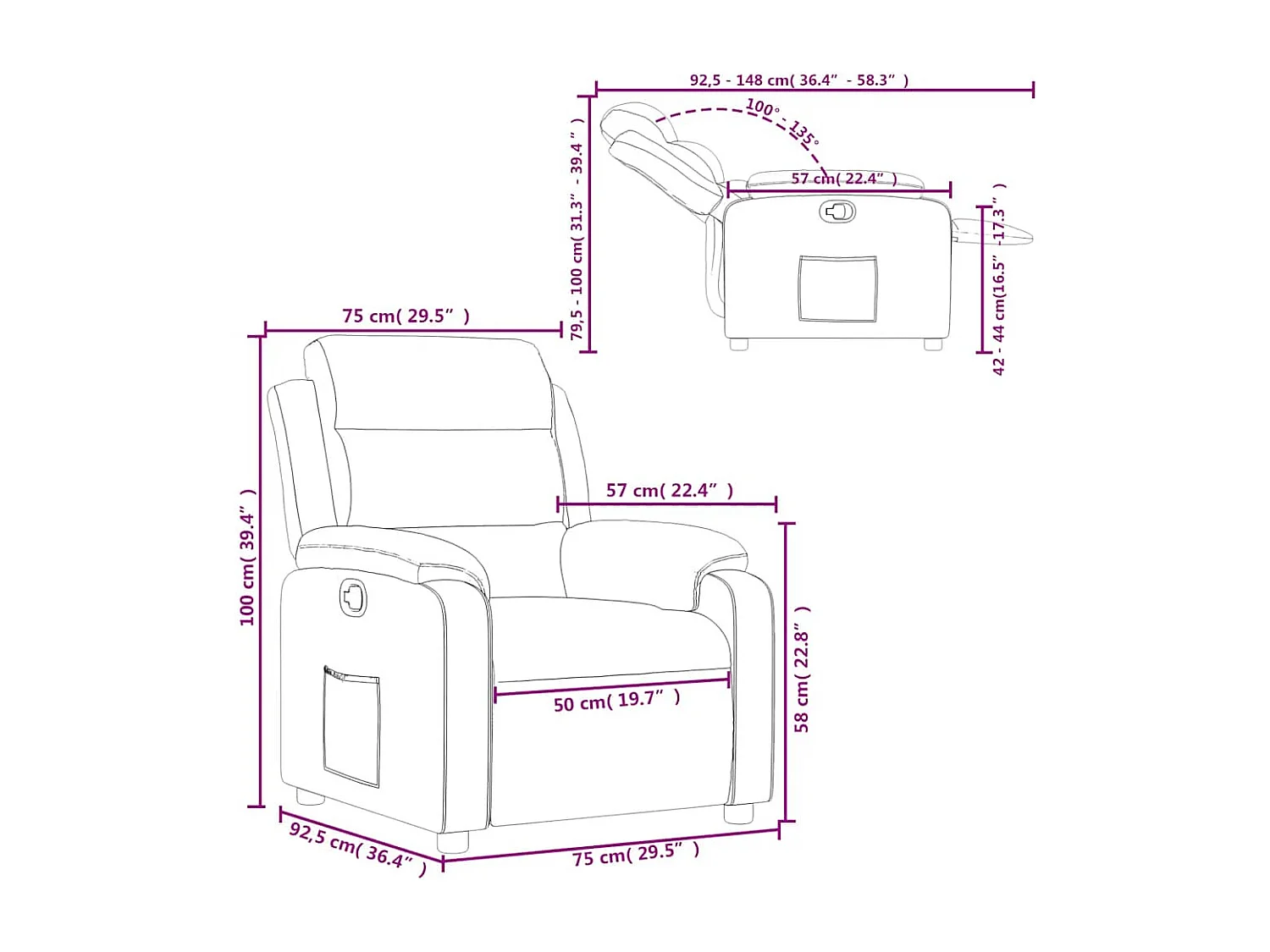 Fauteuil inclinable gris clair velours