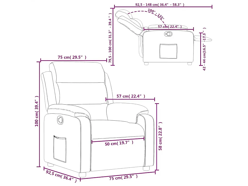 Poltrona Reclinabile Grigio Chiaro in Velluto
