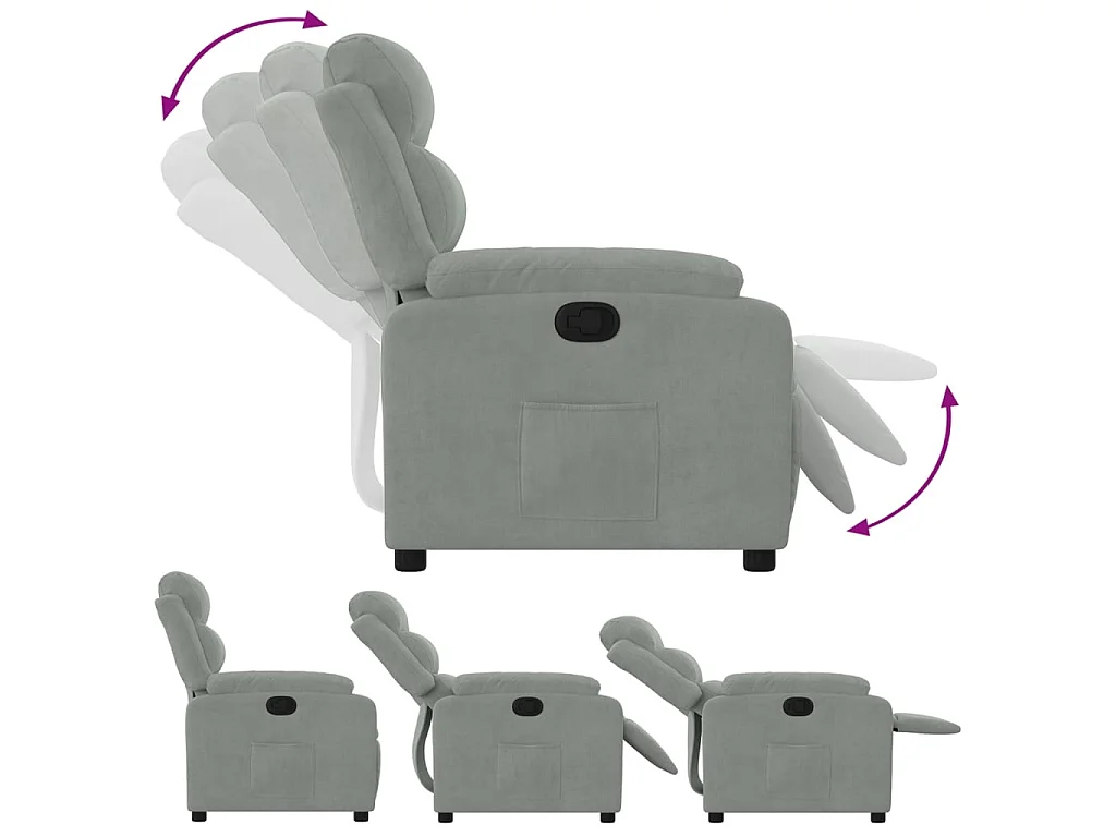 Poltrona Reclinabile Grigio Chiaro in Velluto