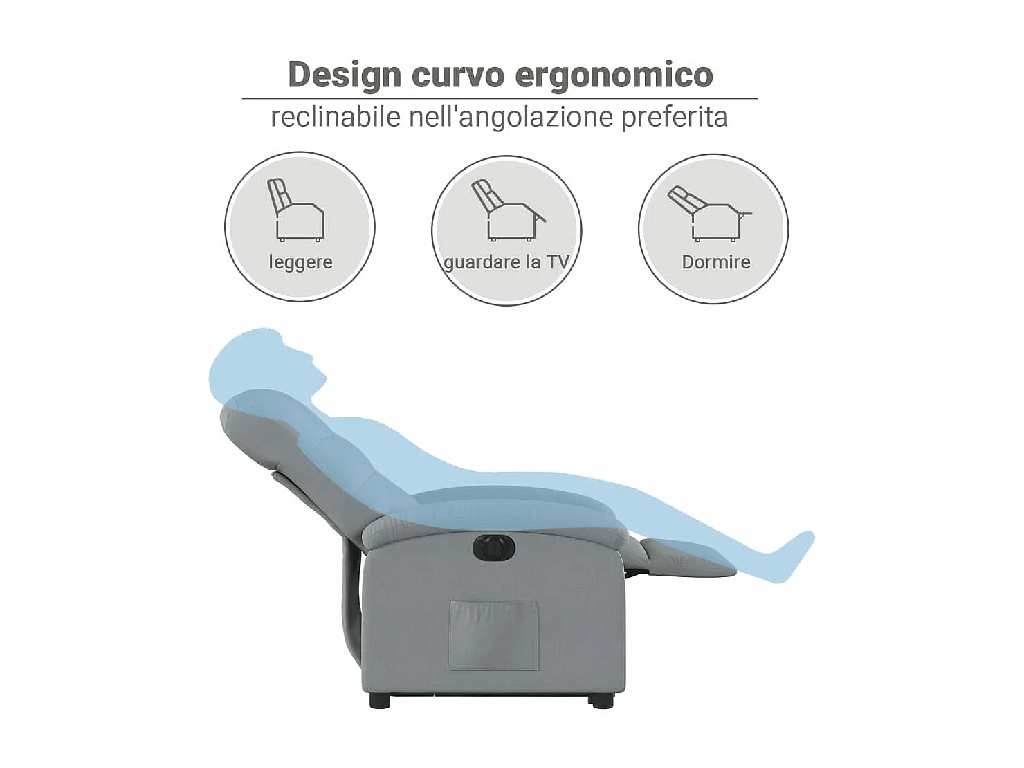 Fauteuil inclinable électrique gris clair tissu