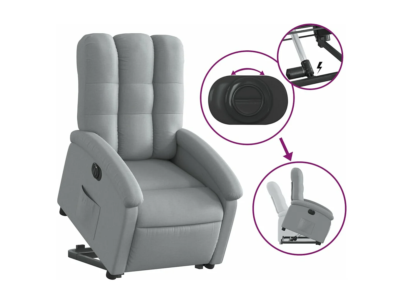 Fauteuil inclinable électrique gris clair tissu
