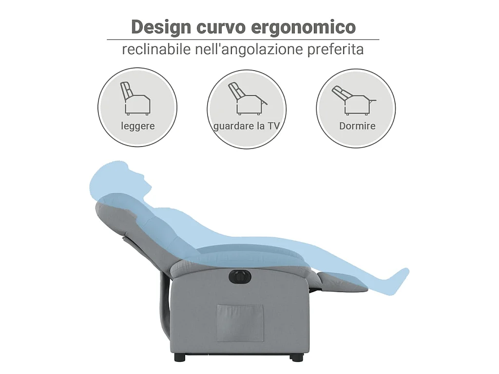 Poltrona reclinável elevatória elétrica tecido cinzento-claro