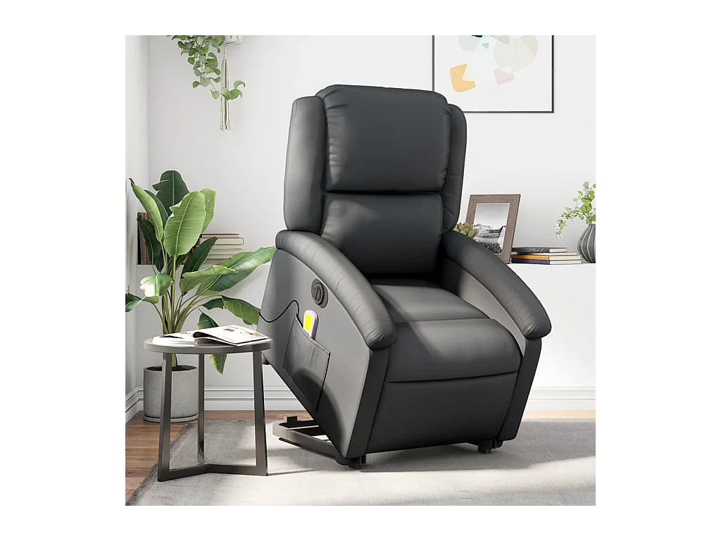 Fauteuil inclinable de massage électrique noir cuir véritable