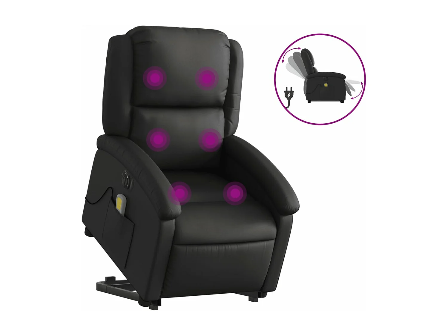 Fauteuil inclinable de massage électrique noir cuir véritable