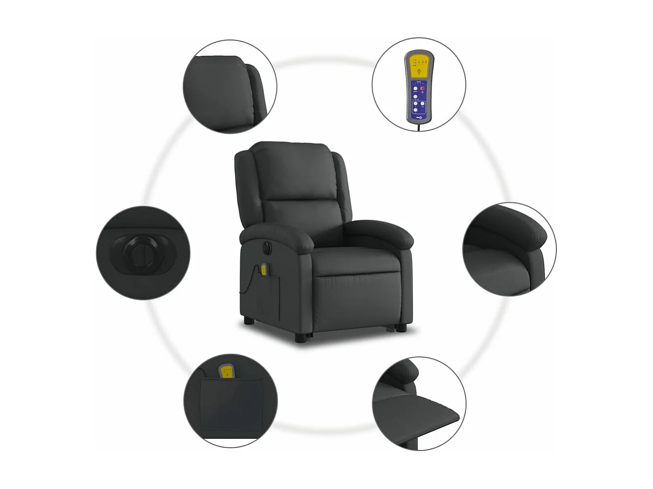 Fauteuil inclinable de massage électrique noir cuir véritable