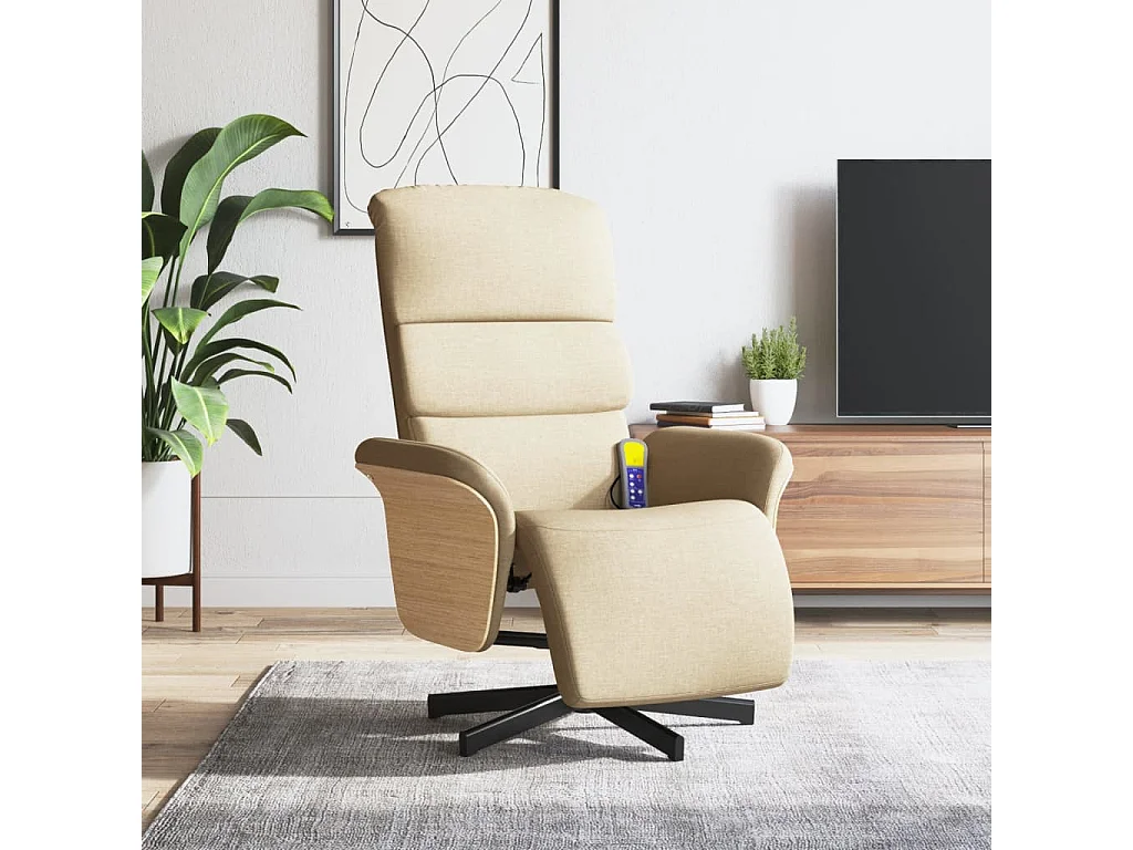 Fauteuil inclinable avec repose-pied crème tissu