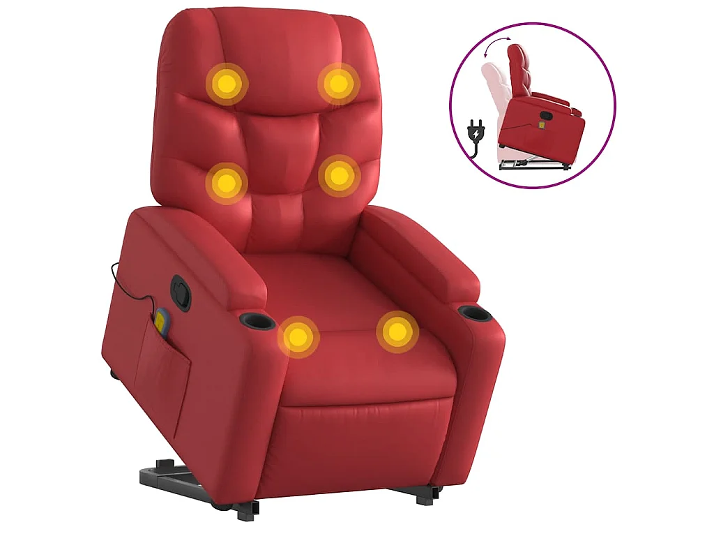 Massagesessel mit Aufstehhilfe Rot Kunstleder